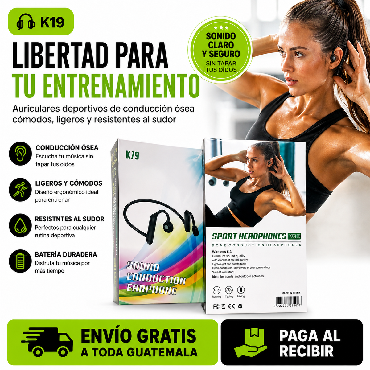 Auricular de conducción ósea K19 - ENVÍO GRATIS