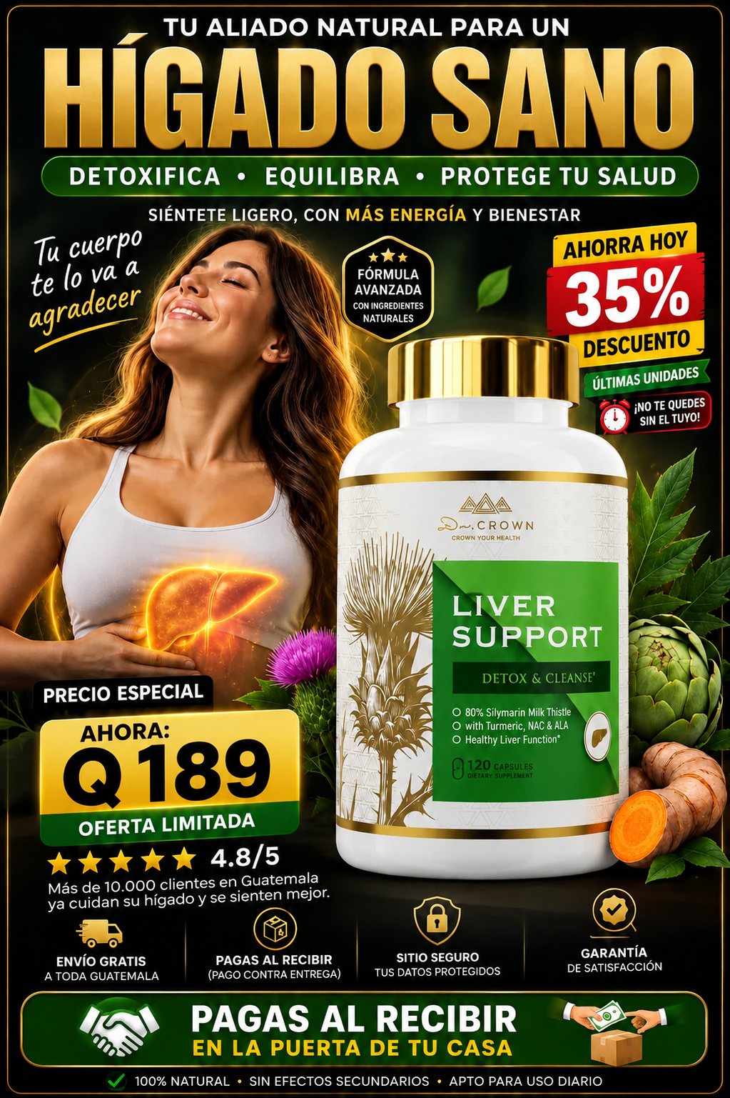 Liver Support Detox Cleanse - Suplemento de cardo mariano para limpieza hepática, desintoxicación y perdida de peso