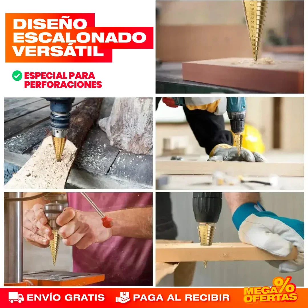 ¡ÚLTIMAS UNIDADES!! 🔩SET DE 6 BROCAS ESCALONADAS DE TITANIO - ENVÍO GRATIS