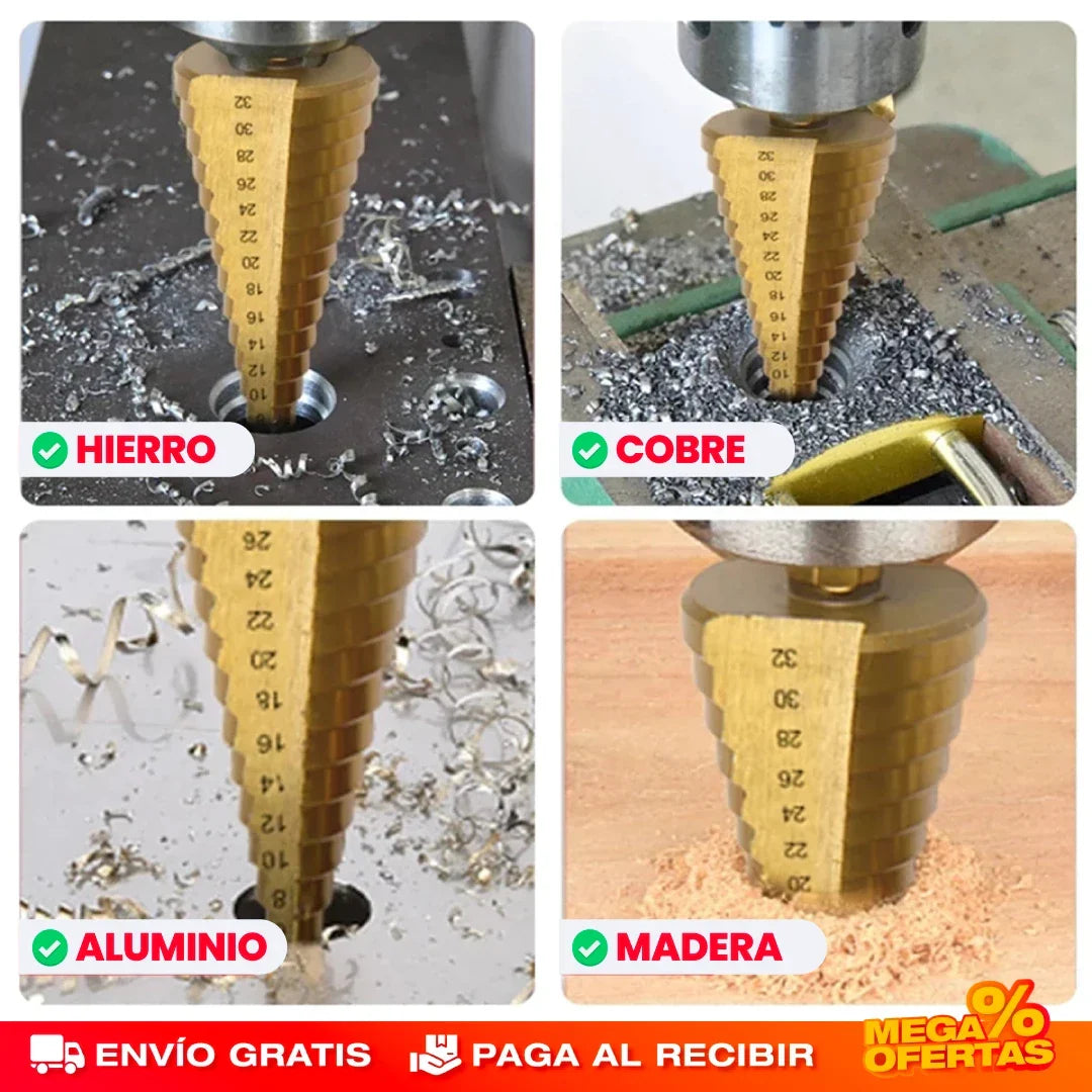 ¡ÚLTIMAS UNIDADES!! 🔩SET DE 6 BROCAS ESCALONADAS DE TITANIO - ENVÍO GRATIS