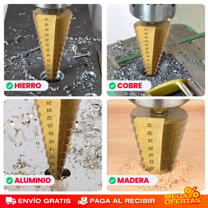 ¡ÚLTIMAS UNIDADES!! 🔩SET DE 6 BROCAS ESCALONADAS DE TITANIO - ENVÍO GRATIS