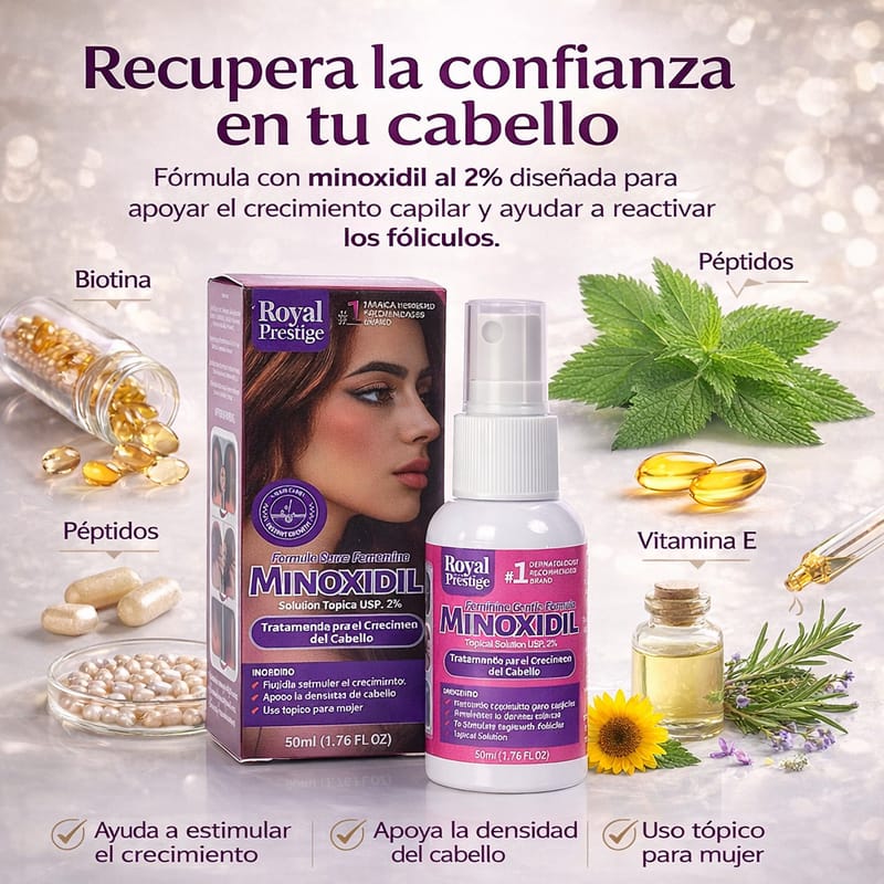Minoxidil al 2% con Biotina, Péptidos y Vitamina E 💆‍♀️💇🏼‍♀️