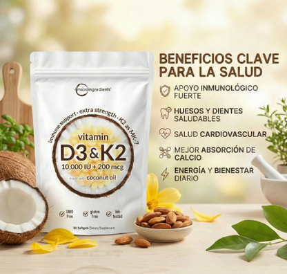 MicroIngredients® Vitamina D3+K2 Complex | Revitaliza tu Cuerpo (Suministro para 3 Meses 90und)