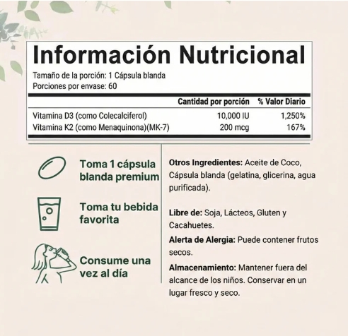 MicroIngredients® Vitamina D3+K2 Complex | Revitaliza tu Cuerpo (Suministro para 3 Meses 90und)