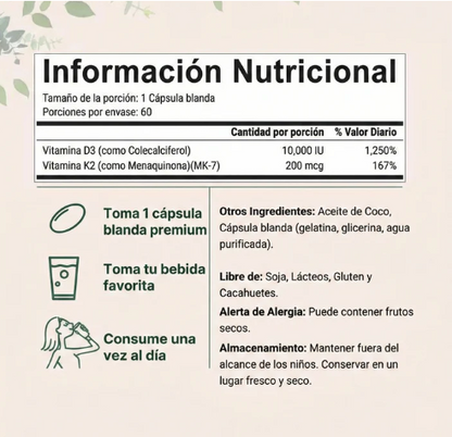 MicroIngredients® Vitamina D3+K2 Complex | Revitaliza tu Cuerpo (Suministro para 3 Meses 90und)