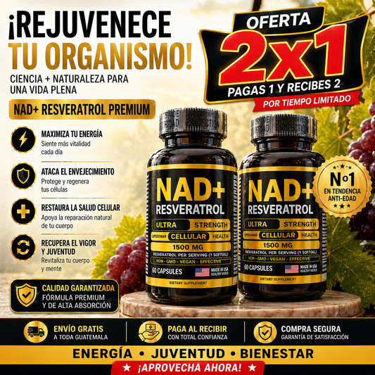 🎁 2x1 PROMOCIÓN:  Resveratrol + NAD+ Premium 1500mg (60 Cápsulas)  + Envío gratis