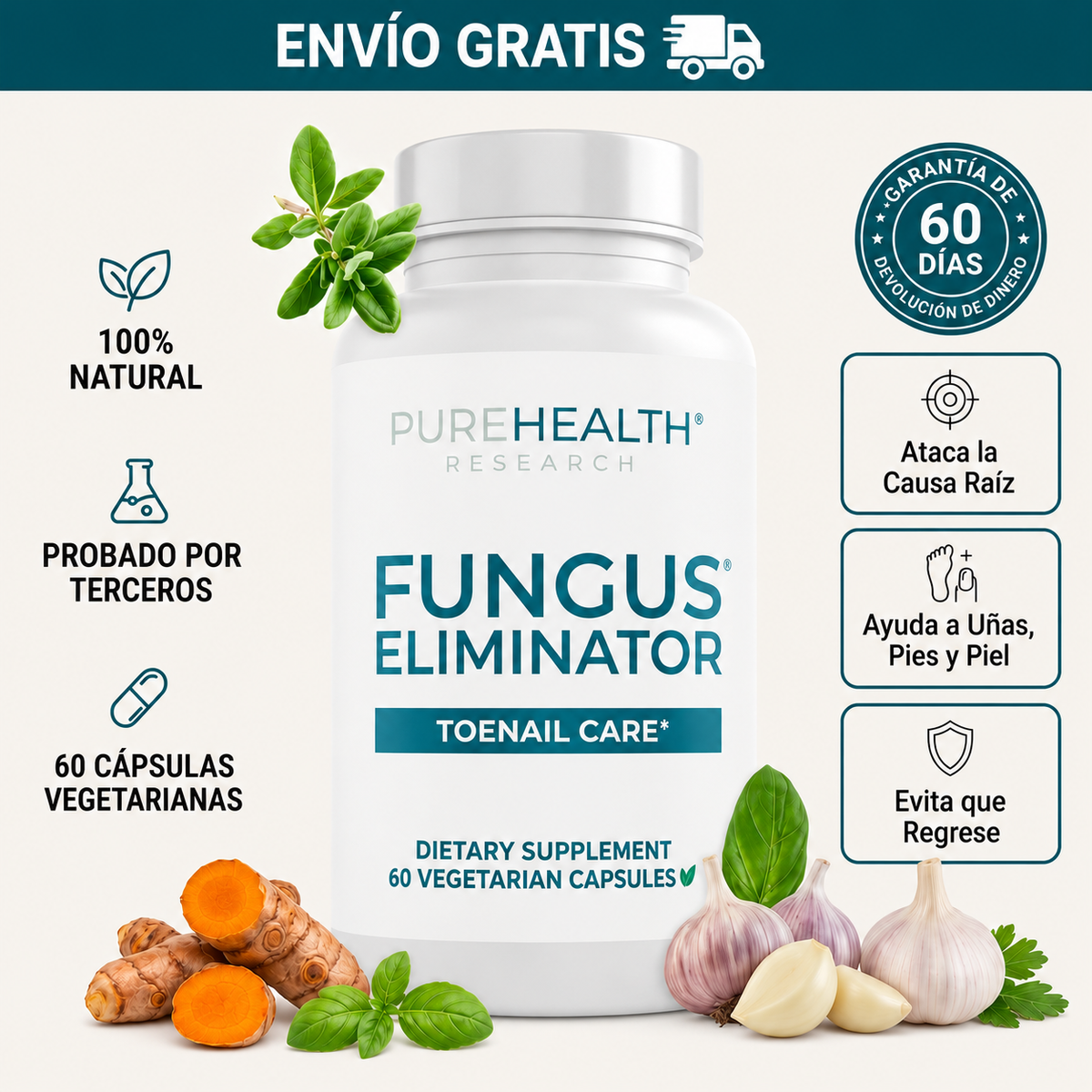 Fungus Eliminator 60 cápsulas -  Elimina el Hongo Desde Adentro — Antes de que Vuelva a Crecer + ENVÍO GRATIS