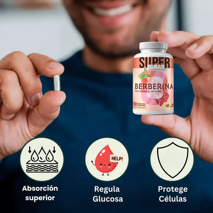 Berberina - 🌸Cápsulas de Equilibrio de la Glucosa y Prevención Diabética con Canela y Cúrcuma + Envio Gratis