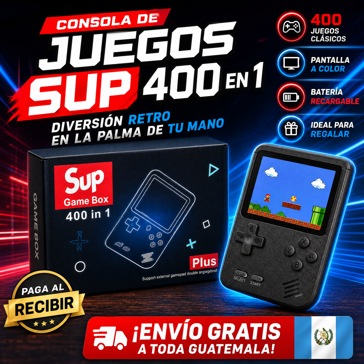 🎮 Consola Sup Retro Portátil 400 Juegos + ENVÍO GRATIS 🚀👾